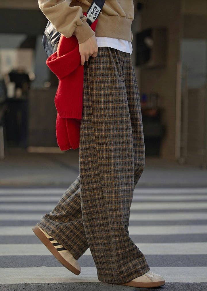 2025 New Plaid High Waist Wide Leg Pants Spring Winter
