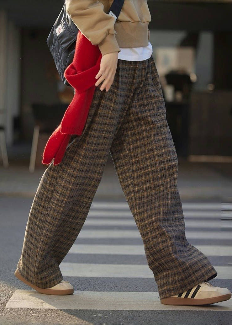 2025 New Plaid High Waist Wide Leg Pants Spring Winter