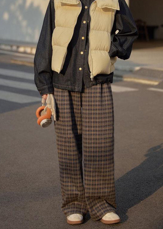 2025 New Plaid High Waist Wide Leg Pants Spring Winter