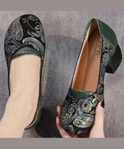 2025 New Retro Green Embossed Chunky Heels