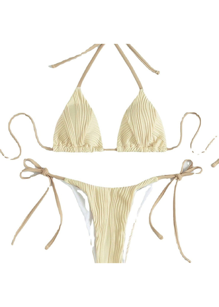 2025 Sexy Apricot Striped Bikini Lace Up Swimwear Set