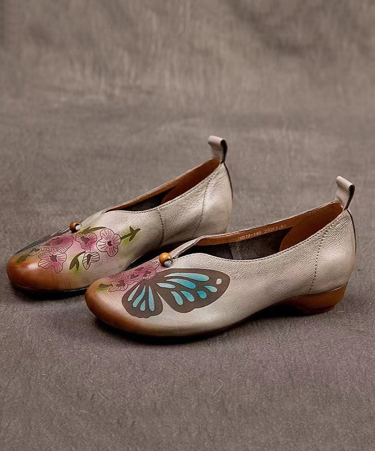 2025 Spring New Boho Embossed Cowhide Flats Shoes