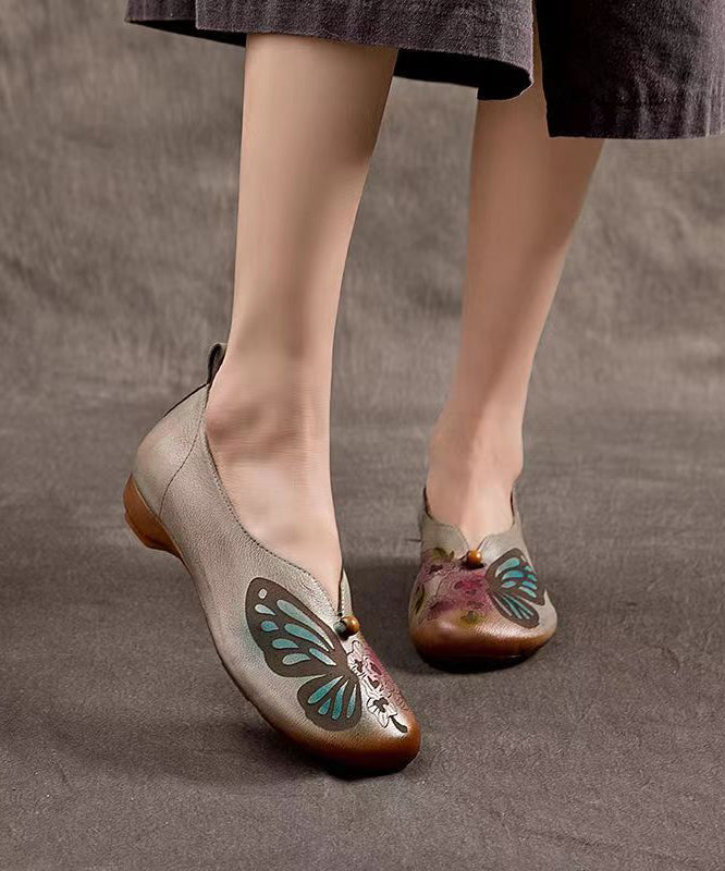 2025 Spring New Boho Embossed Cowhide Flats Shoes