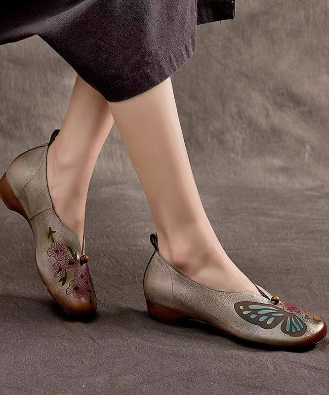 2025 Spring New Boho Embossed Cowhide Flats Shoes