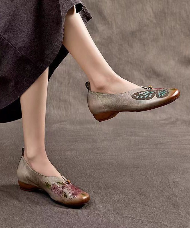 2025 Spring New Boho Embossed Cowhide Flats Shoes