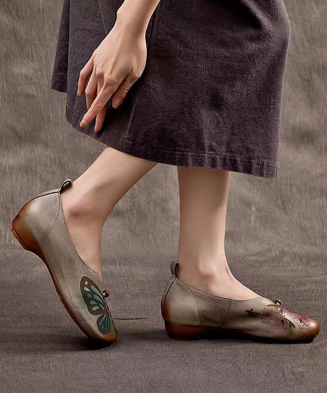 2025 Spring New Boho Embossed Cowhide Flats Shoes