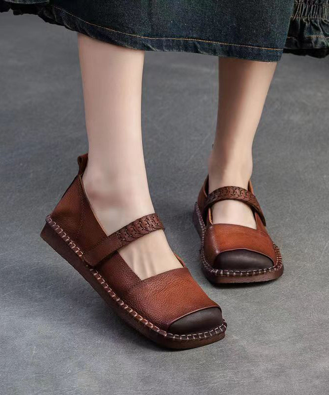 2025 Spring New Retro Cowhide Flat Shoes Buckle Strap