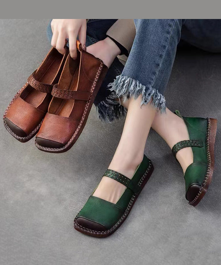 2025 Spring New Retro Cowhide Flat Shoes Buckle Strap