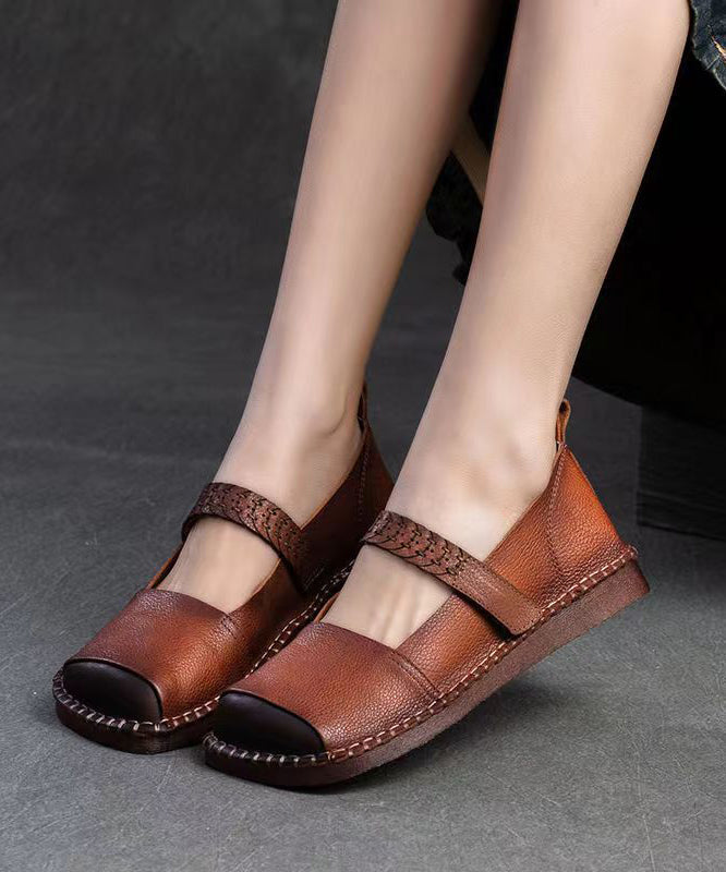 2025 Spring New Retro Cowhide Flat Shoes Buckle Strap