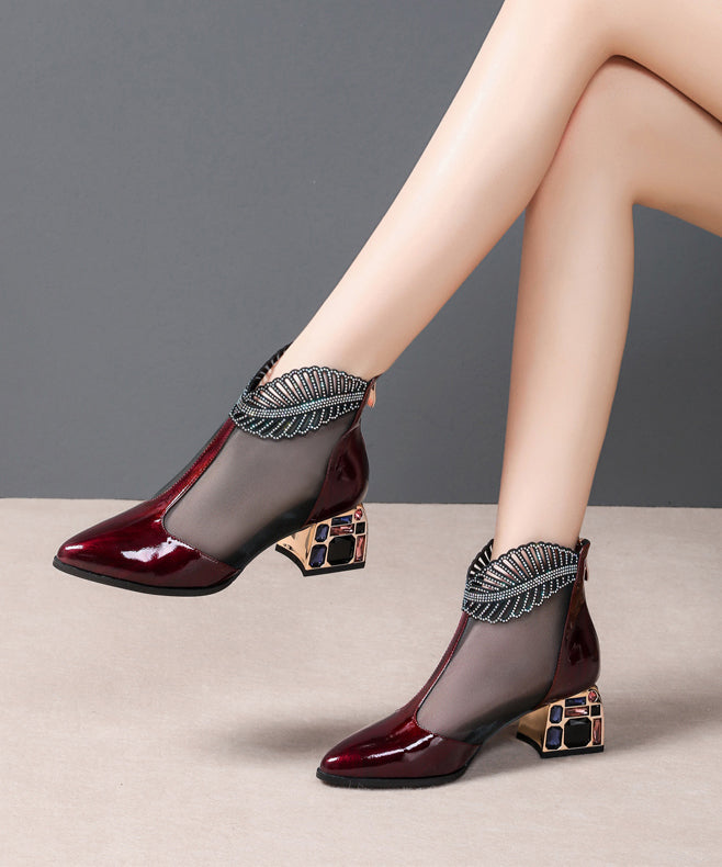 2025 Spring Summer Chunky Heel Mesh Water Diamond Boots