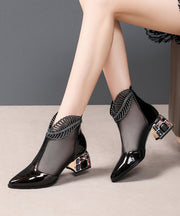 2025 Spring Summer Chunky Heel Mesh Water Diamond Boots