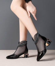 2025 Spring Summer Chunky Heel Mesh Water Diamond Boots