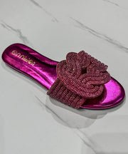 2025 Summer Boutique Fashion Green Slide Sandals Zircon