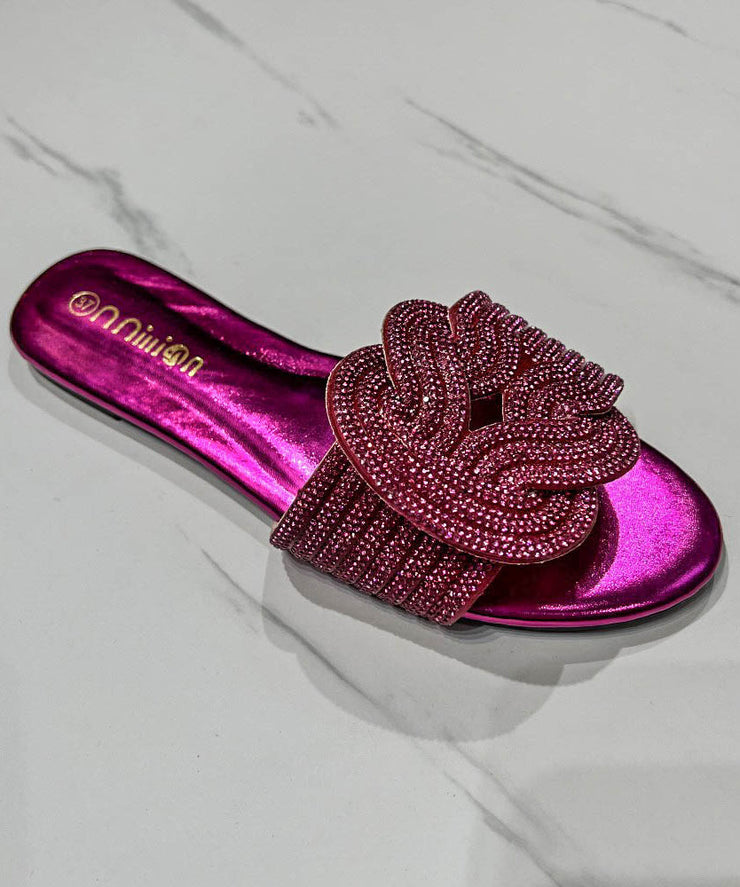 2025 Summer Boutique Fashion Green Slide Sandals Zircon