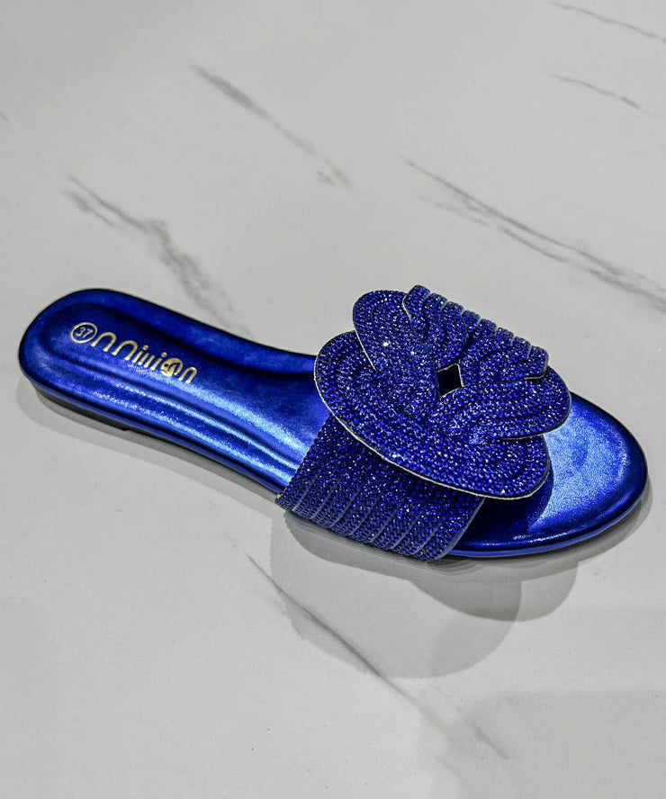 2025 Summer Boutique Fashion Green Slide Sandals Zircon