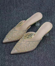 2025 Summer New Gold Hollow Out Zircon Pointed Toe Slide Sandals