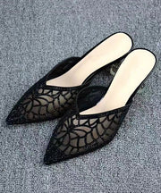 2025 Summer New Gold Hollow Out Zircon Pointed Toe Slide Sandals