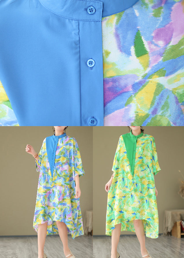 2025 Summer New Green Spliced Tie Dyed Shirt Dress
