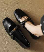 2025 Bow Rivet Splicing Chunky Loafer Shoes Black Sheepskin