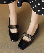 2025 Bow Rivet Splicing Chunky Loafer Shoes Black Sheepskin