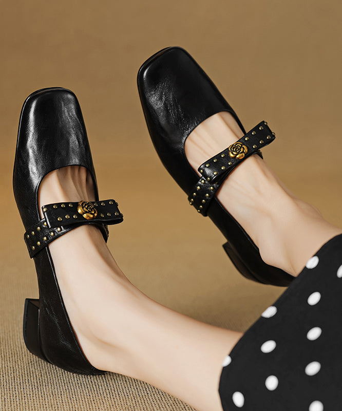 2025 Bow Rivet Splicing Chunky Loafer Shoes Black Sheepskin