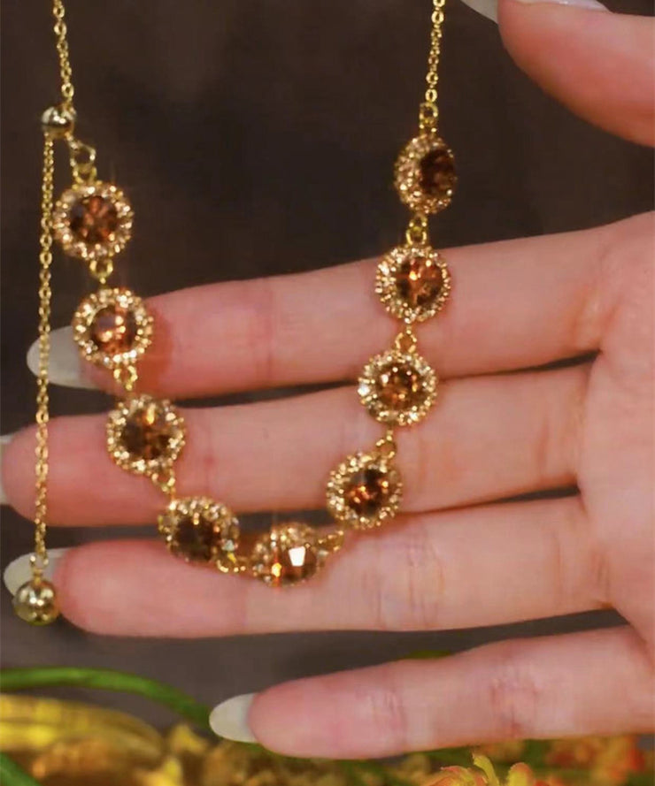 2025 Coffee Alloy Zircon Crystal Pull Type Lariat Necklace