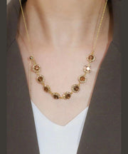 2025 Coffee Alloy Zircon Crystal Pull Type Lariat Necklace