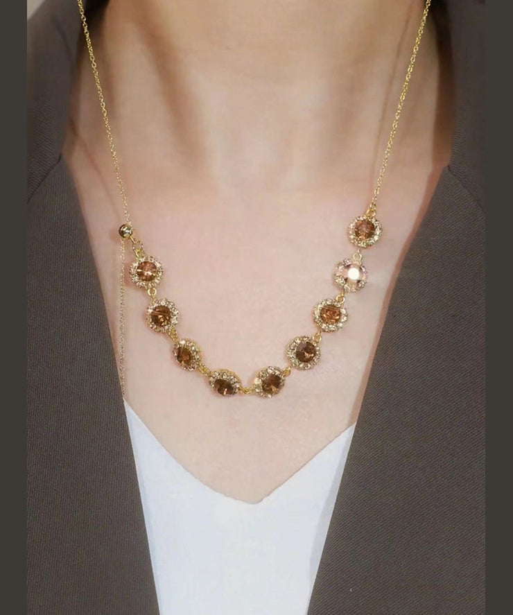 2025 Coffee Alloy Zircon Crystal Pull Type Lariat Necklace
