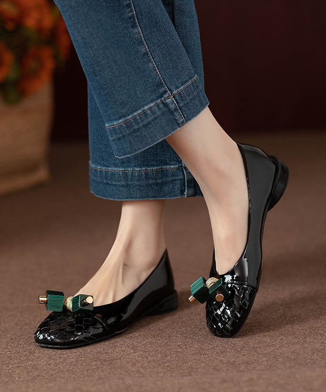 2025 Comfortable Gun Color Beaded Bow Flat Shoes