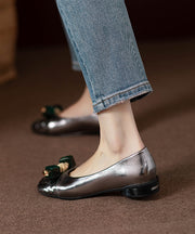 2025 Comfortable Gun Color Beaded Bow Flat Shoes