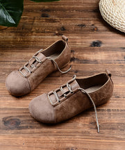 2025 Lace Up Splicing Flat Shoes For Women Green Faux Leather