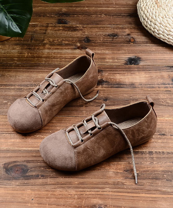 2025 Lace Up Splicing Flat Shoes For Women Green Faux Leather