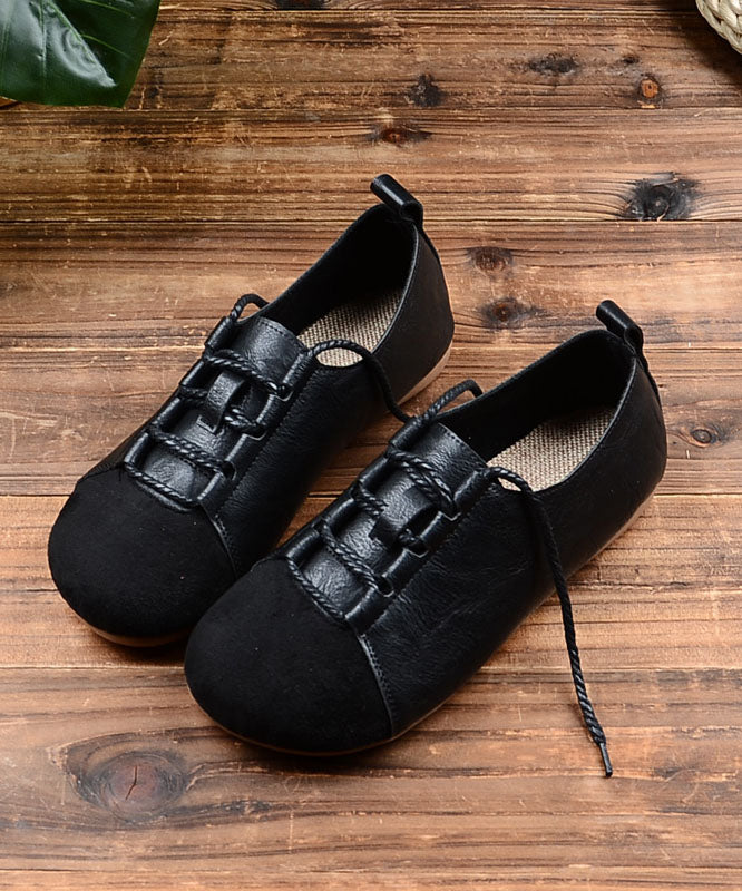 2025 Lace Up Splicing Flat Shoes For Women Green Faux Leather