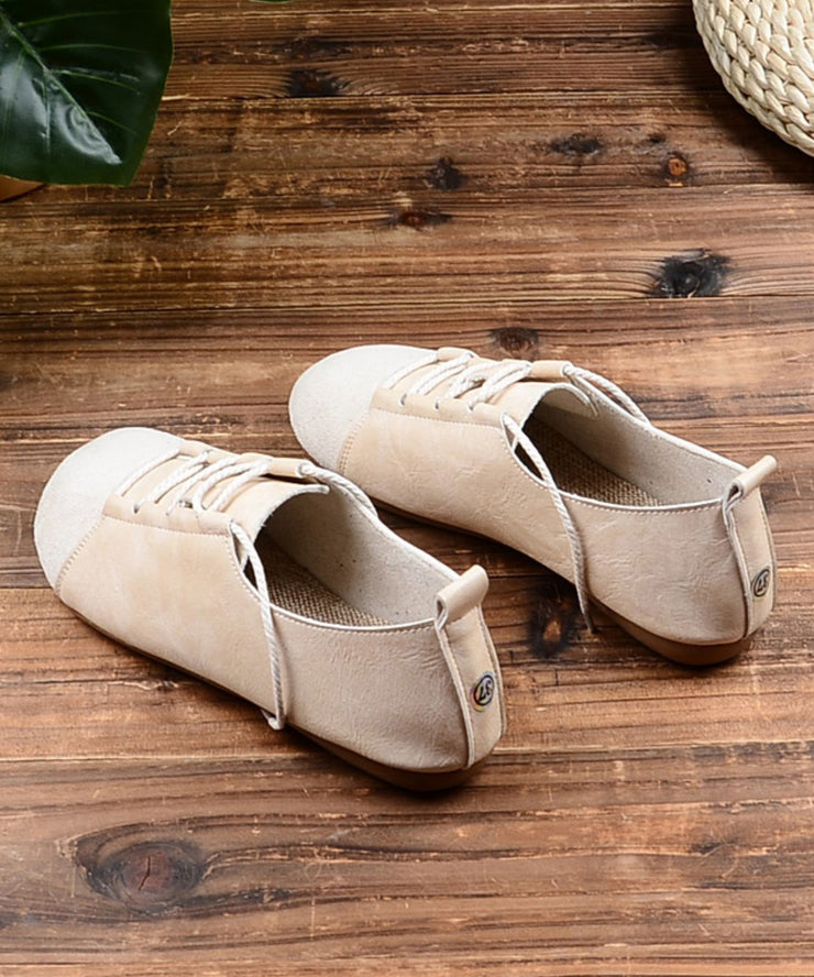 2025 Lace Up Splicing Flat Shoes For Women Green Faux Leather