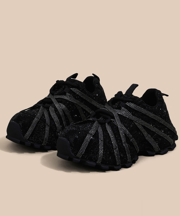 2025 Lace Up Splicing Platform Sport Shoes Black Zircon