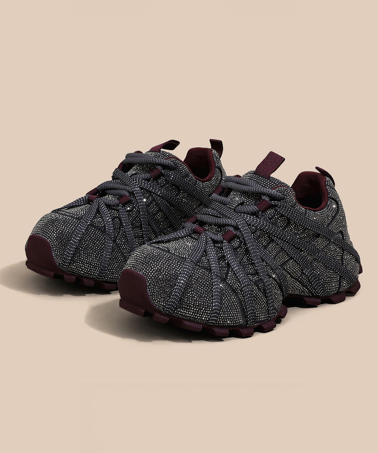 2025 Lace Up Splicing Platform Sport Shoes Black Zircon