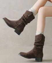 2025 New Apricot Suede Splicing Boots