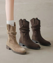 2025 New Apricot Suede Splicing Boots