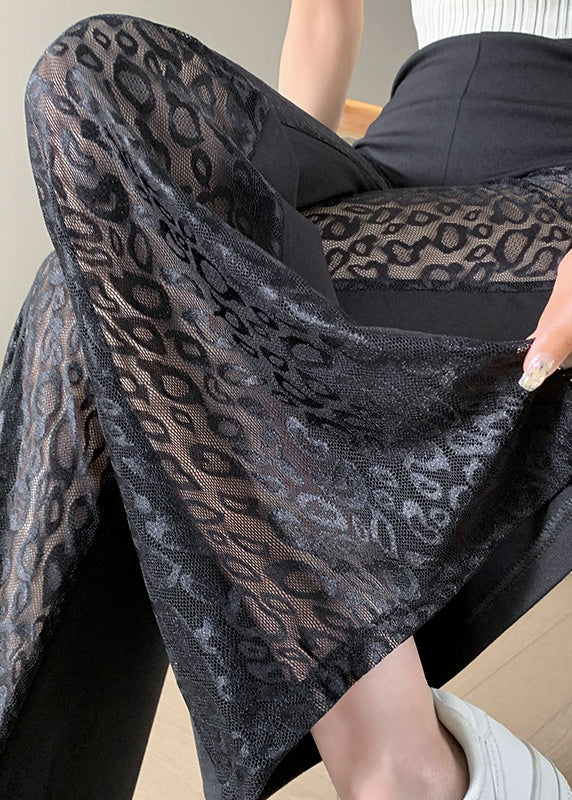 2025 New Black Lace Splicing High Waist Bellbottom Pants Summer