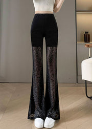 2025 New Black Lace Splicing High Waist Bellbottom Pants Summer