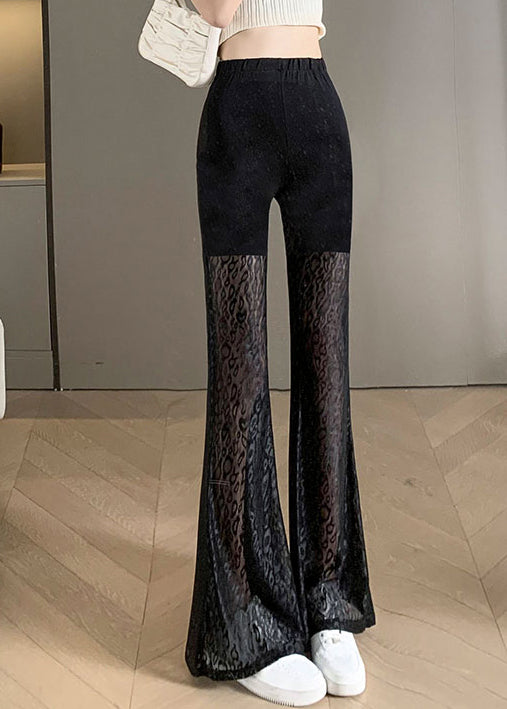 2025 New Black Lace Splicing High Waist Bellbottom Pants Summer