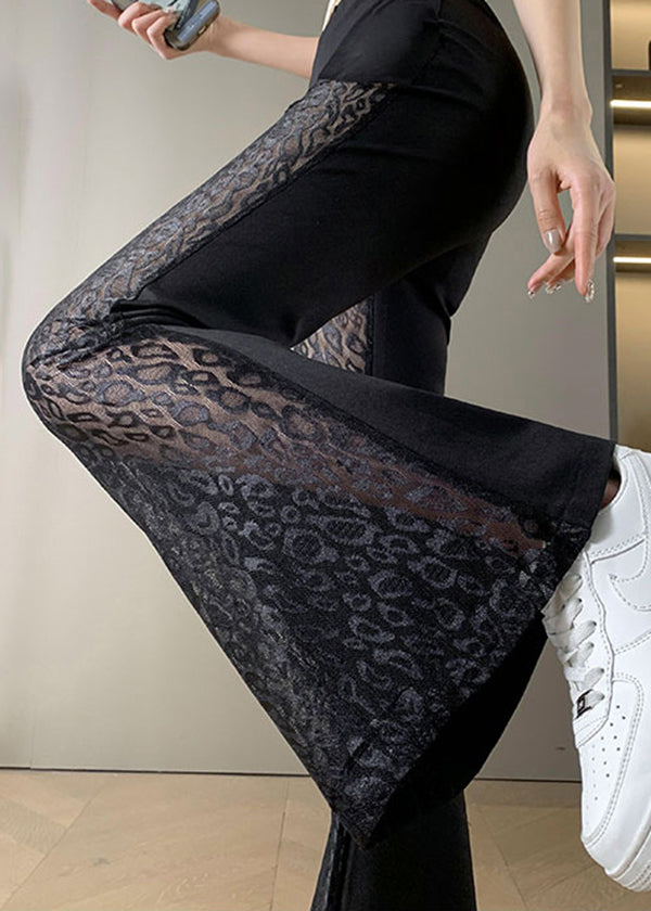 2025 New Black Lace Splicing High Waist Bellbottom Pants Summer