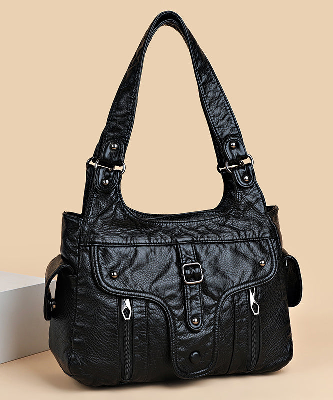 2025 New Black Large Capacity Calf Leather Shoulder Bag