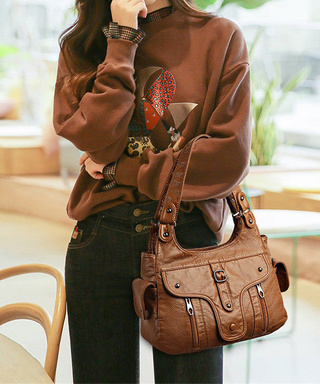 2025 New Black Large Capacity Calf Leather Shoulder Bag