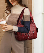2025 New Black Large Capacity Calf Leather Shoulder Bag