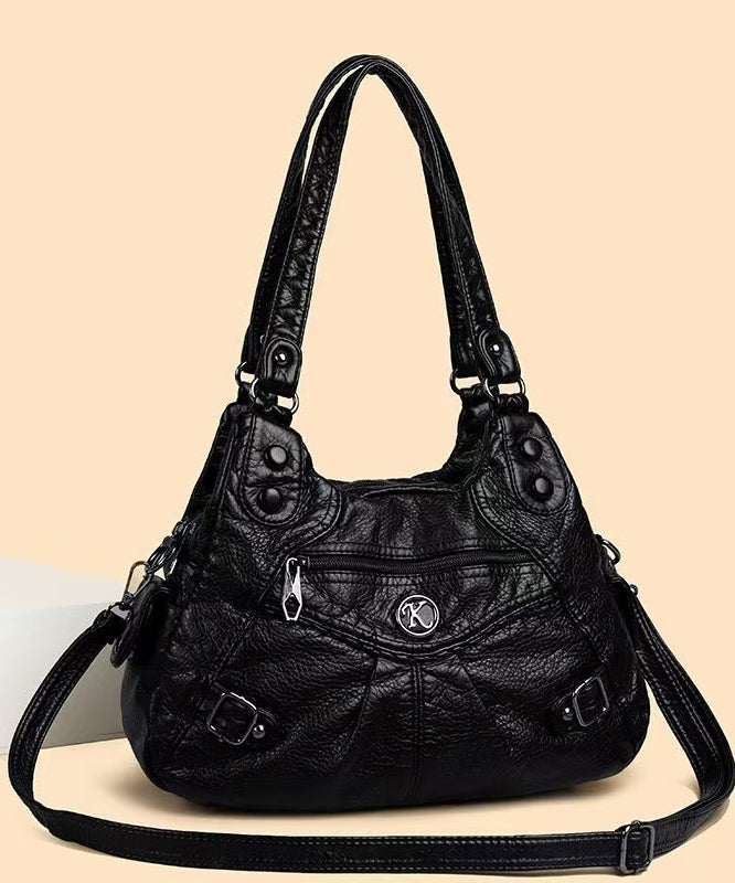 2025 New Black Large Capacity Faux Leather Shoulder Bag