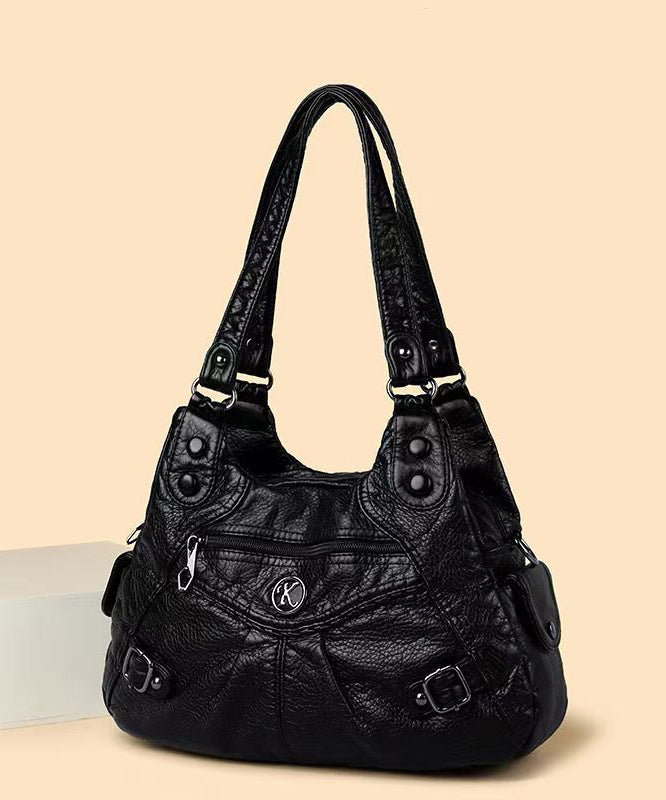 2025 New Black Large Capacity Faux Leather Shoulder Bag