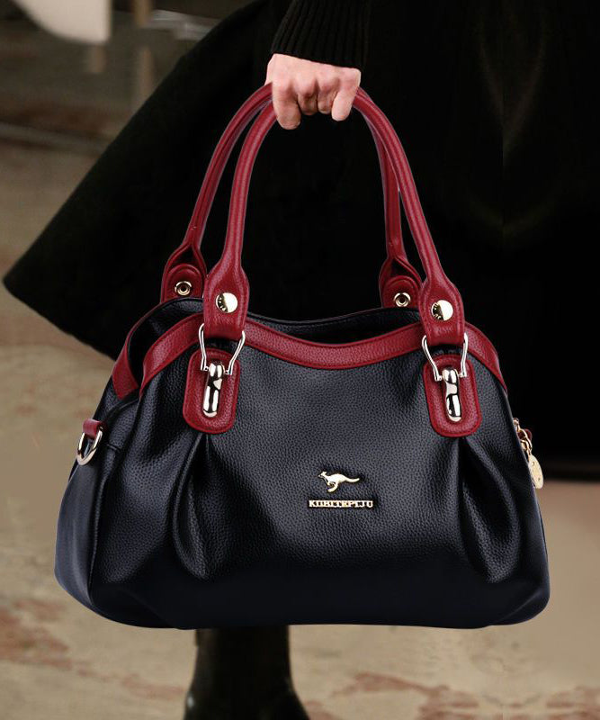 2025 New Black Red Solid Durable Versatile Calf Leather Tote Bag