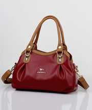 2025 New Black Red Solid Durable Versatile Calf Leather Tote Bag