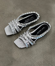 2025 New Black Wrinkled Sheepskin Slide Sandals Peep Toe